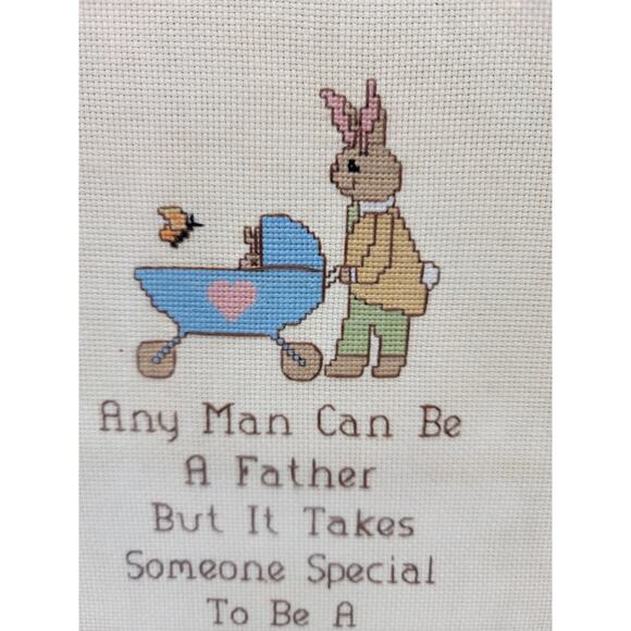 Vintage Framed Statement "Special Daddy" Cross Stitch Wall Hang Home Accessory - Picture 2 of 5